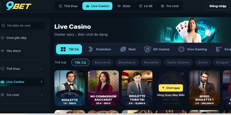 Sảnh live casino được nhiều hội viên 9BET ưa chuộng